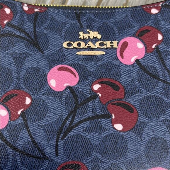 Authentic Coach Teri Shoulder Bag In Blue Signature Canvas With Cherry Print - Picture 2 of 12